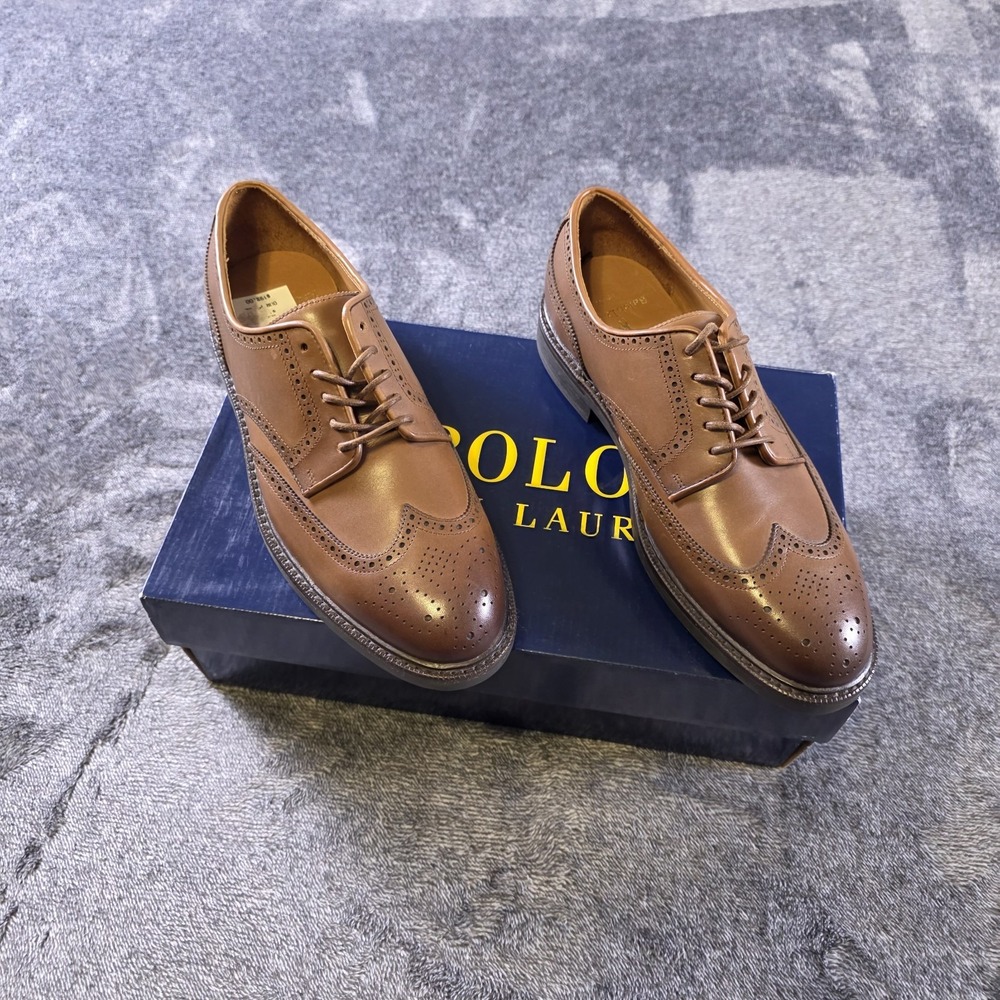 Polo Ralph Lauren Asher Wingtip Brown Leather Dress Shoes Size 8 D 41690-D24